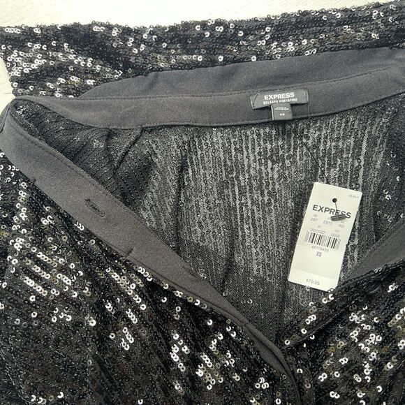 NWT Express Portofino Black Sequined  Button Up Shirt Blouse XS - Picture 5 of 6